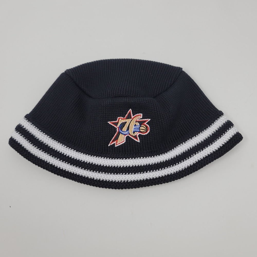 Mitchell Ness NBA Philadelphia 76ers Knucket Knit Bucket Cap Hat‎ Black White